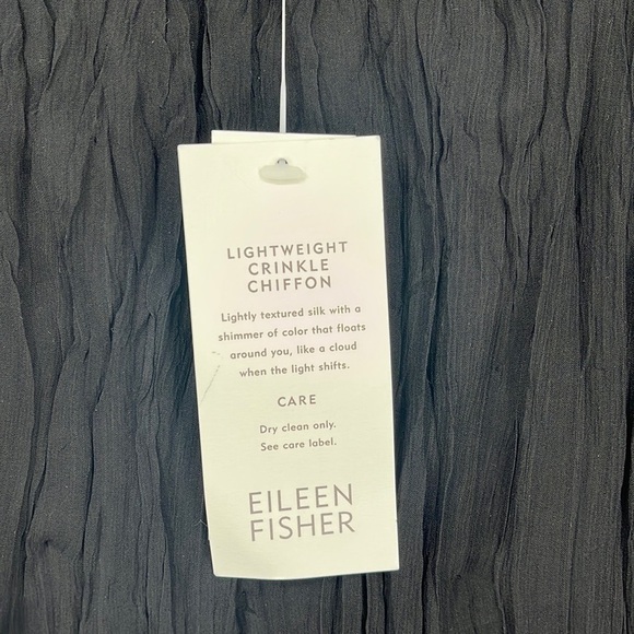 Eileen Fisher 100% Silk a Lightweight Crinkle Chiffon Dress Black Size Large NWT - Picture 3 of 11